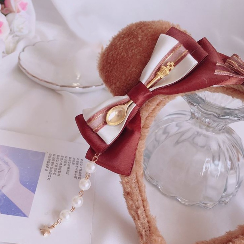 Băng Đô Cài Tóc Đính Nơ Ngọc Trai Phong Cách Lolita