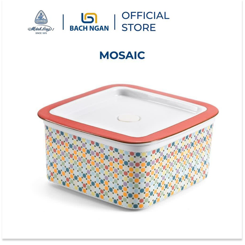 Hộp đựng thức ăn bằng sứ 15 cm - Mosaic Minh Long có nắp đậy, đựng thực phẩm, trái cây rất tiện lợi, giữ nhiệt tốt