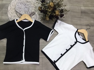 ÁO CROPTOP NÚT GÀI PHỐI VIỀN (ảnh thật)