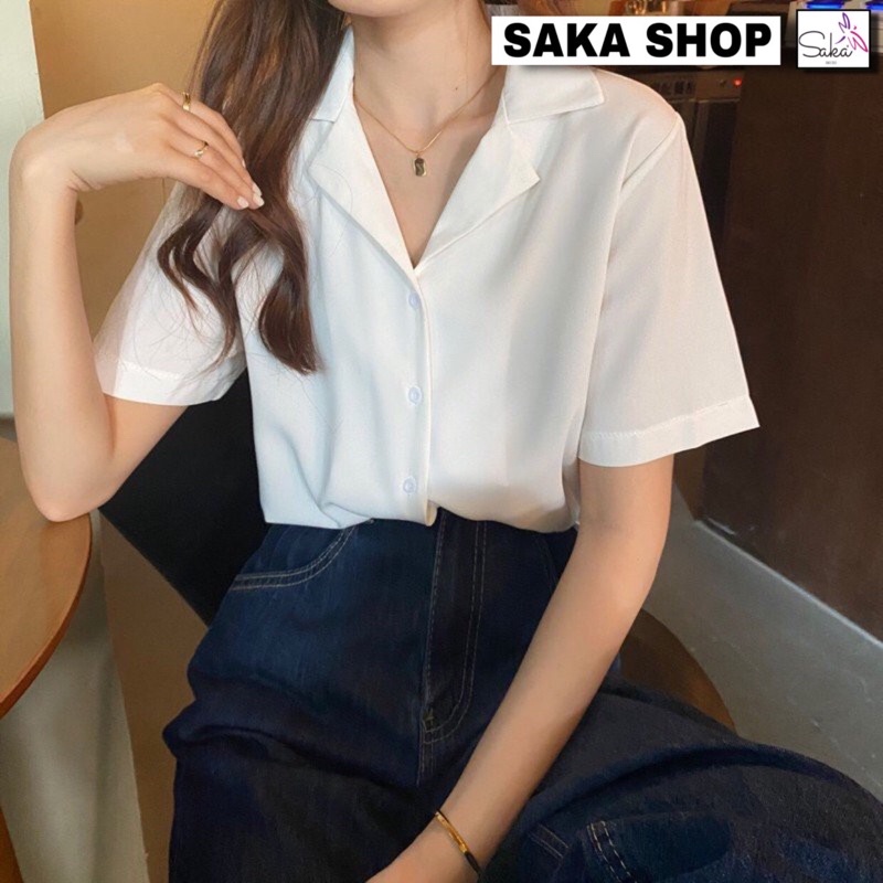 Áo sơ mi nữ tay ngắn cổ vest nhiều màu dễ thương