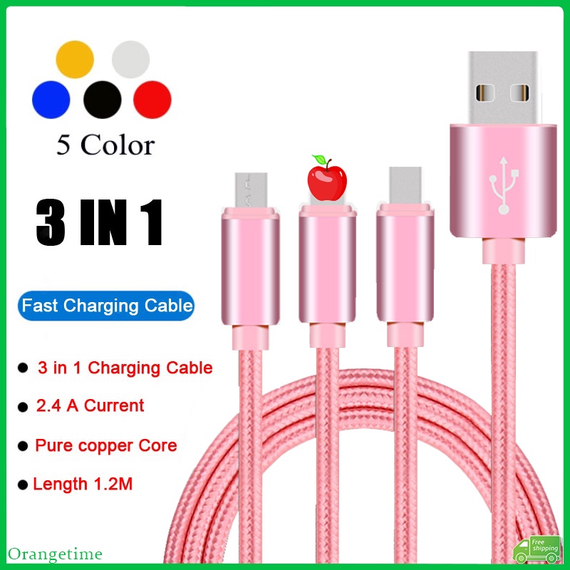 Dây Cáp Sạc Nhanh Usb 3 Trong 1 Cho Micro Usb / i / Type C