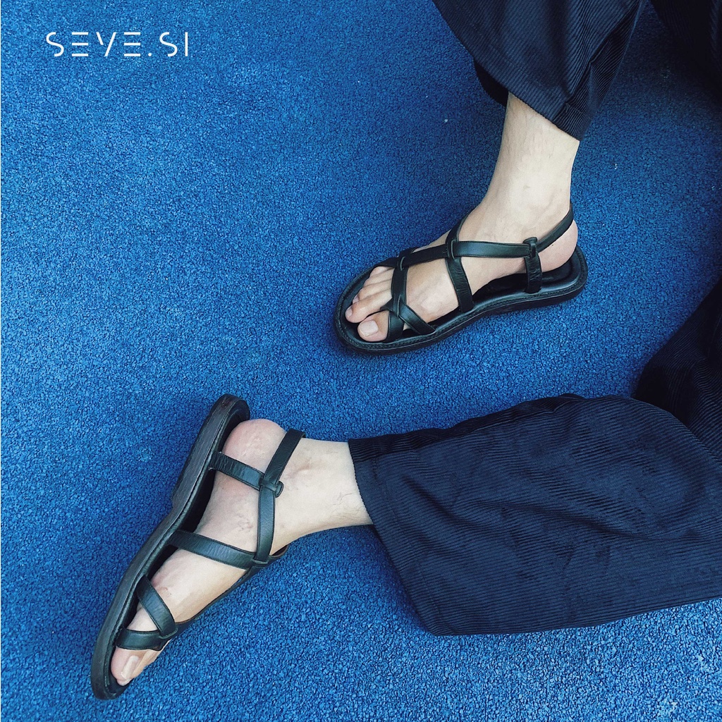 Giày Sandal Bằng Da Màu Đen - SEVE.SI