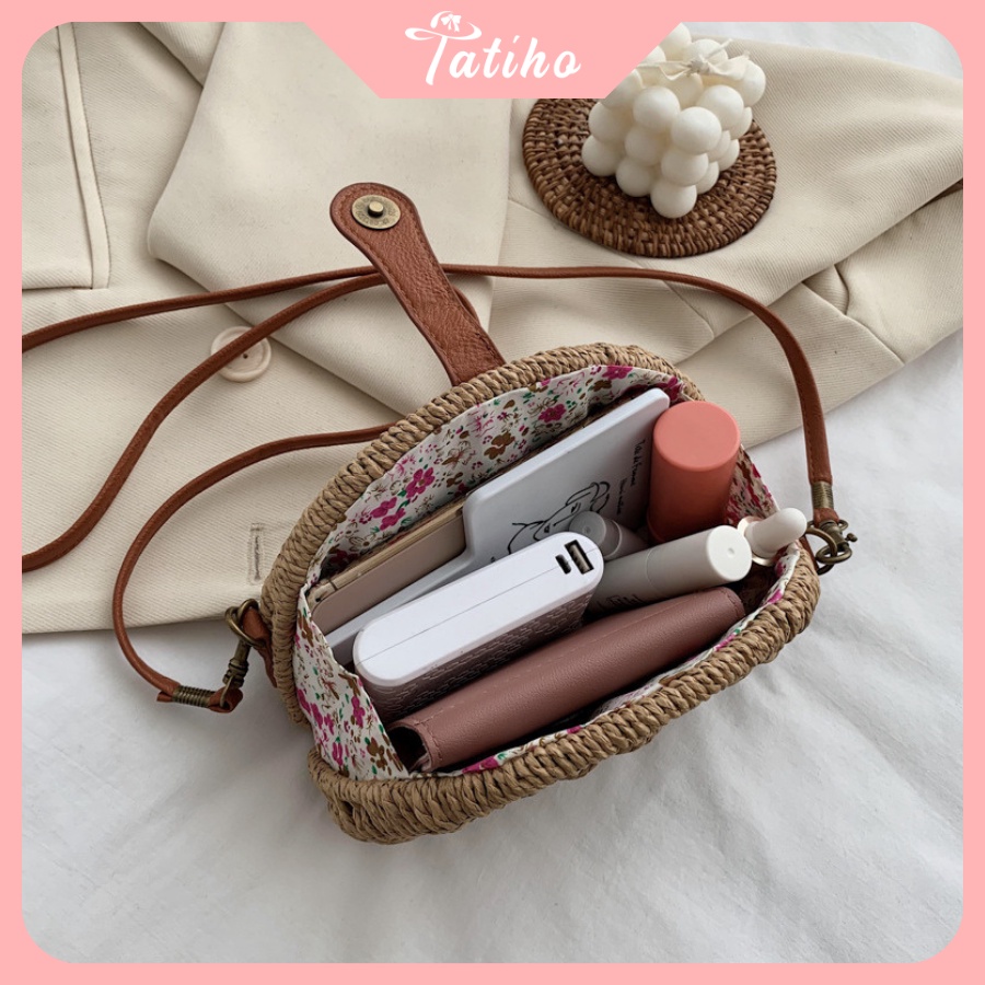 Túi Cói Đeo Chéo Mini Trơn Dễ Thương Phong Cách Hàn Quốc - TATIHO - Mã TUI63