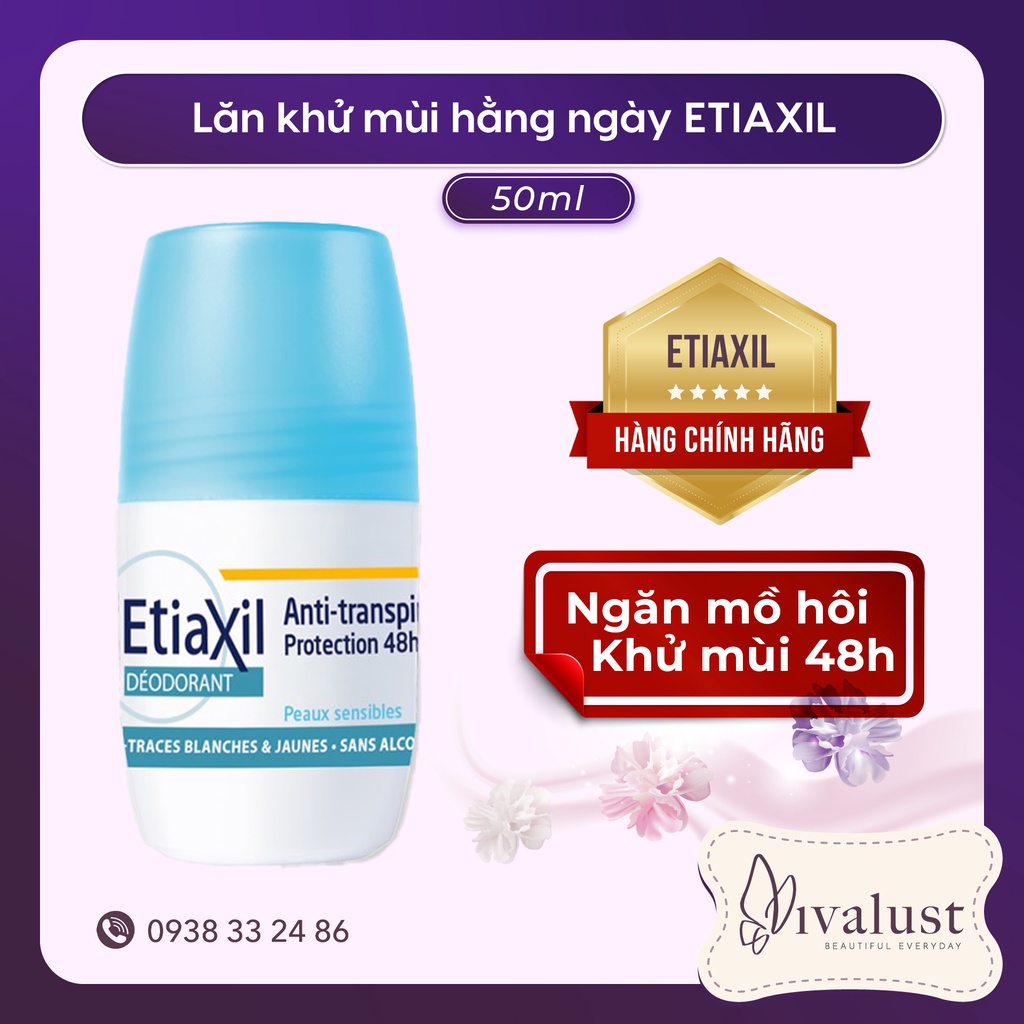 [Chính hãng] Lăn Khử Mùi Hàng Ngày ETIAXIL Deodorant Anti-Transpirant 48h Peaux Sensibles (50ml)