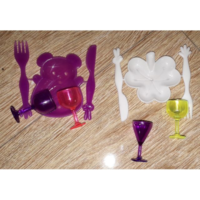 Sét 10 cái ly muỗng và dĩa mini bằng nhựa có nhiều màu