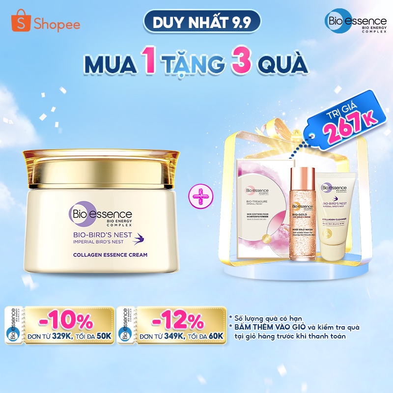Kem dưỡng da tươi sáng căng mọng Bio-Essence Bio-Bird's Nest Collagen Essence Cream 50GR