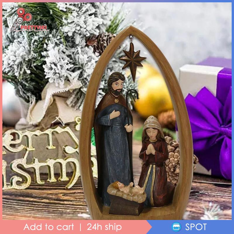 [Prettyia1] Mô Hình Giáng Sinh Bằng Nhựa Resin Thủ Công Kích Thước 24.5x16x5.2CM