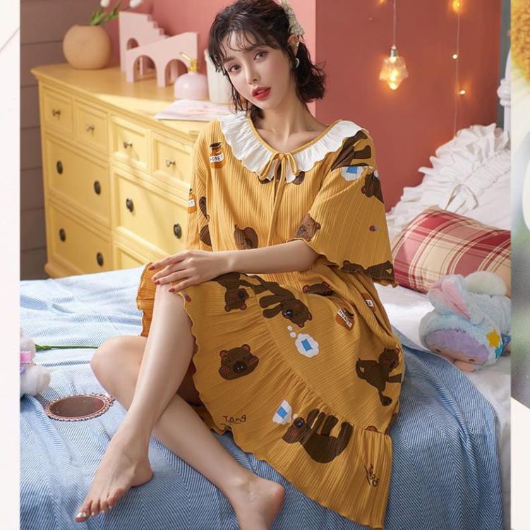 Đầm ngủ tiểu thư dáng suông cổ bèo mềm mát - Váy mặc nhà, Váy ngủ dễ thương B46 | BigBuy360 - bigbuy360.vn