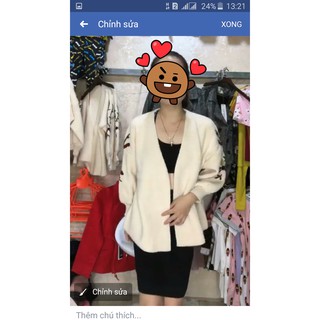 Áo khoắc len trắng cardigan thêu hoa tay