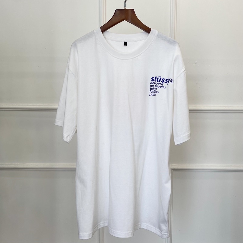 Áo Thun Stussy Bape Tay Lở Trái Dâu Form Rộng Cotton Màu Đen Trắng Vintage