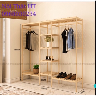 Kệ/Tủ Treo Quần Áo 3 Khoang Gỗ Đa Năng, Tủ Treo Quần Áo (Giá Rẻ Nhất)