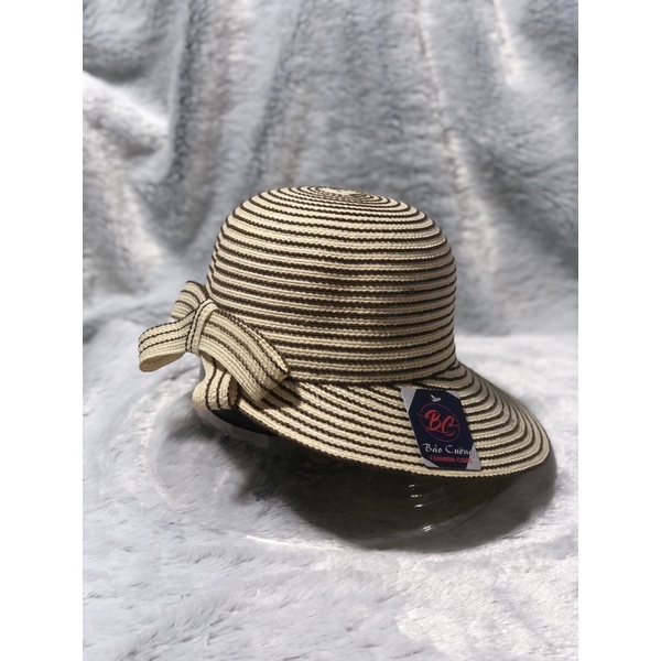 Nón vành nữ xoay sọc khoét đuôi nơ sau - Nón nữ