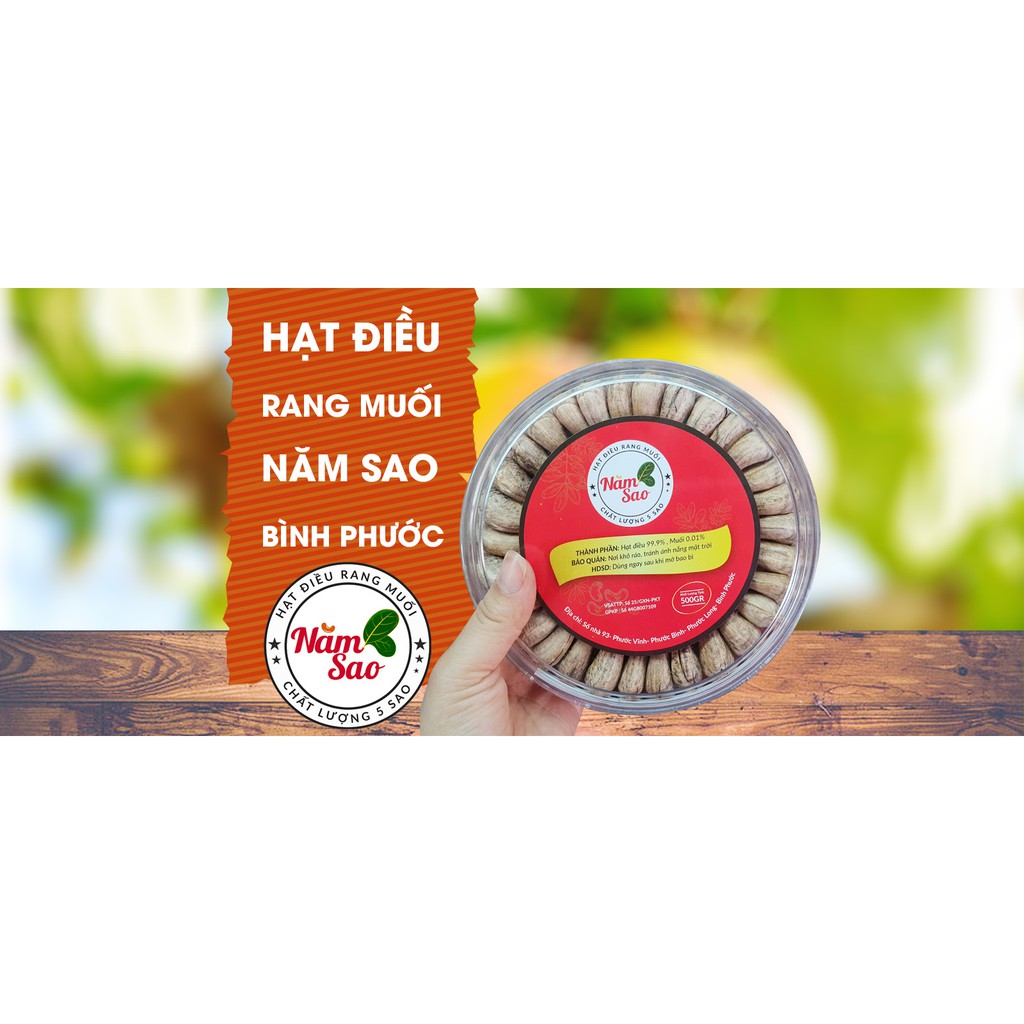 Hạt Điều Rang Muối Năm Sao Bình Phước Hộp 500g