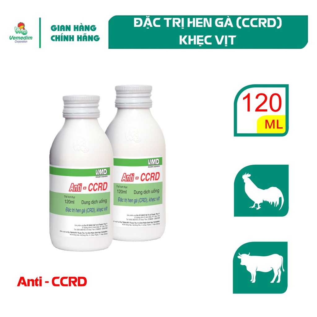 Vemedim Anti-CCRD dung dịch uống cho gà, vịt bị hen, khẹc, chai 120ml