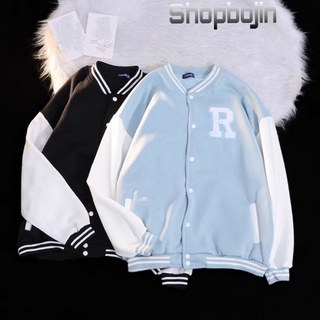 Áo Nỉ Bomber Nam Nữ Cúc Bấm Thêu Nổi Chữ R Chất Nỉ Saniee Clother Shopbojin