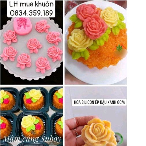 Silicon hoa hồng kèm lá trang trí xôi hoa đậu 6cm