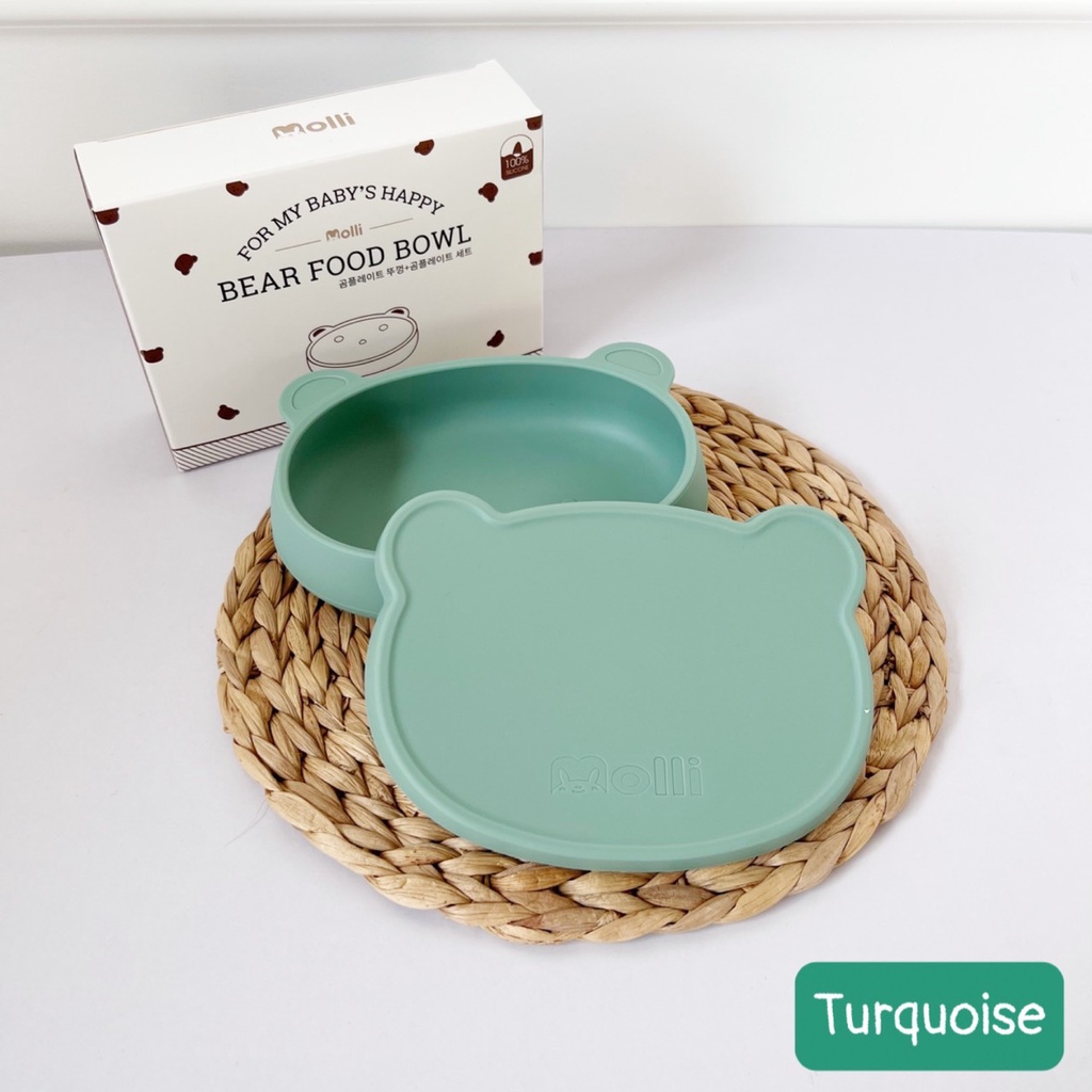 Bát Ăn Dặm Silicon Bar-Rot Kèm Đế Hít Chống Đổ - MOLLI Bear Food Bowl Kèm Nắp Hình Gấu, Chén Ăn Dặm Cho Bé