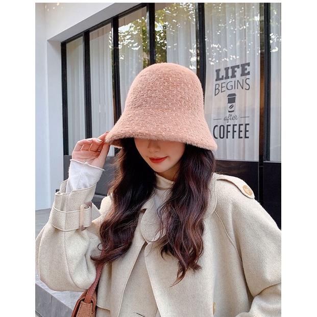 [256] Mũ Bucket len lông chồn phong cách Hàn Quốc - hot trend 2022