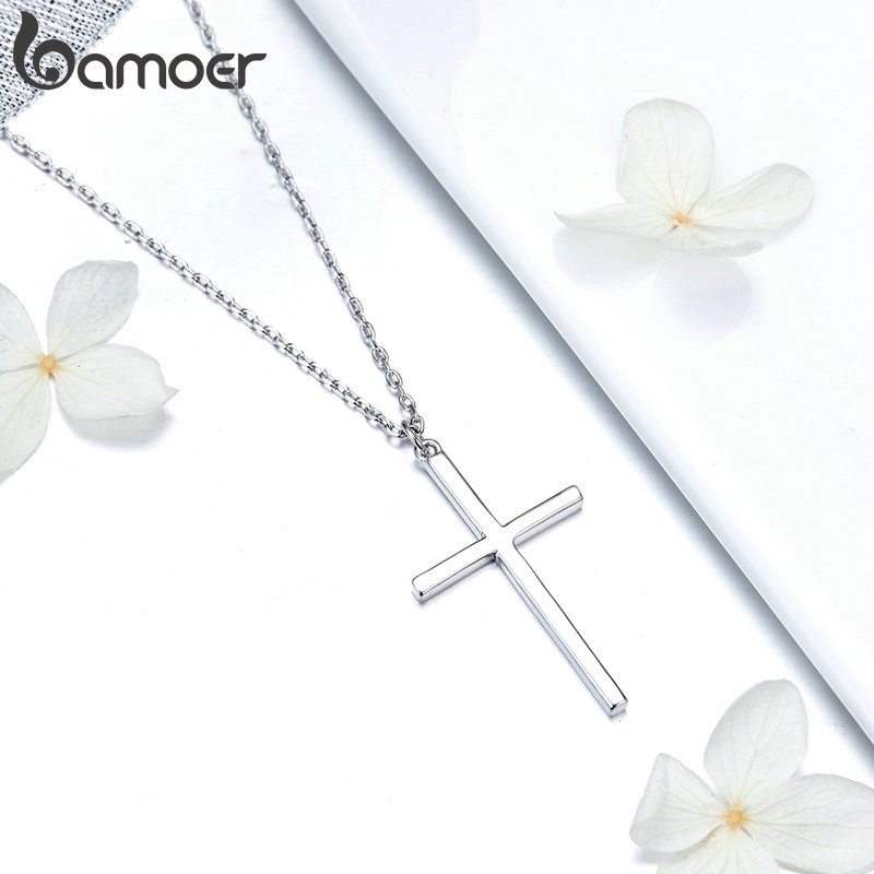 Vòng cổ BAMOER mặt thánh giá màu bạc/vàng hồng YIN076-L
