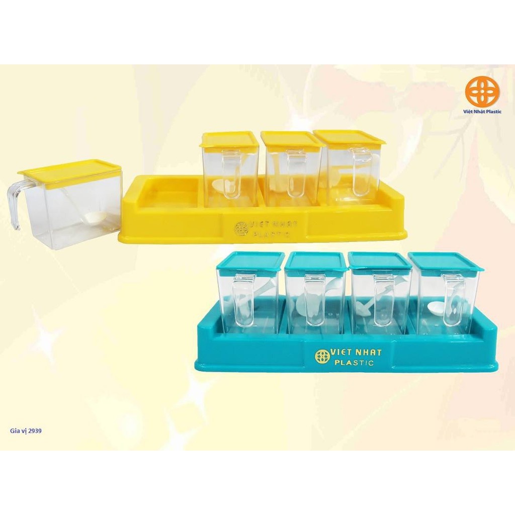 hũ đựng gia vị nhựa Việt Nhật 2939 cao cấp set 4 hũ kèm muỗng