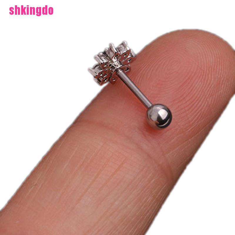 Khuyên xỏ sụn lỗ tai hình mặt trăng mặt trời đính đá pha lê