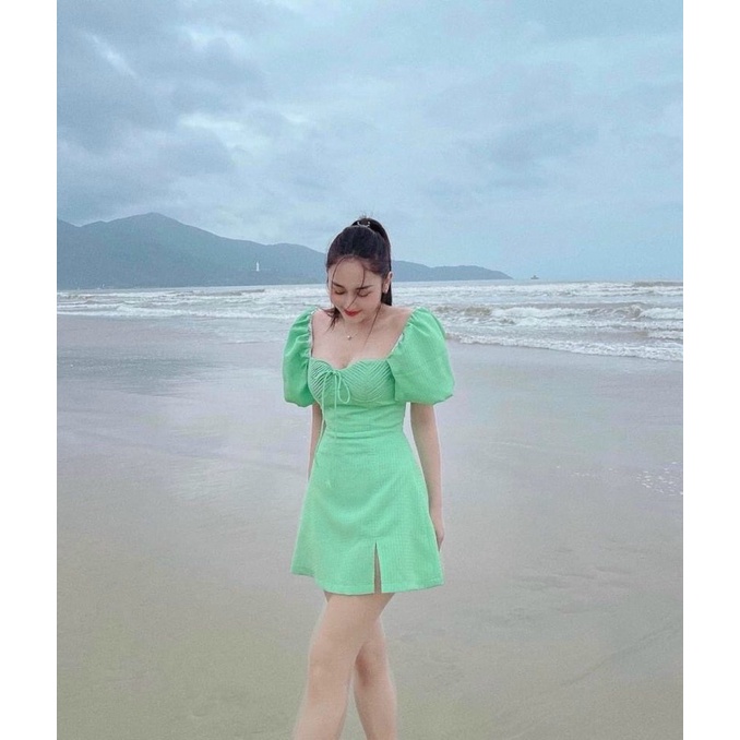 Váy Thô Ly Ngực Tay Phồng 2 Màu Siêu Xinh Có Ảnh Thật Kèm Video