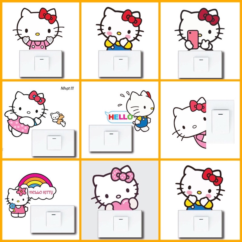 Combo 2 hình decal trang trí ổ điện Hello Kitty dễ thương (chọn ngẫu nhiên)