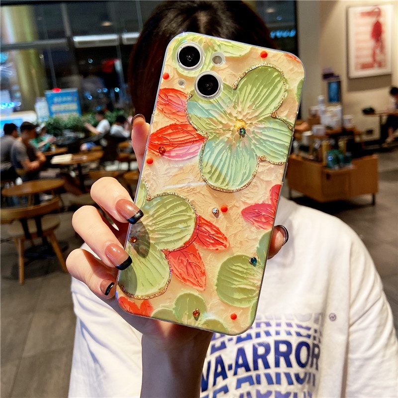 Ốp điện thoại PC acrylic chống sốc hình hoa thích hợp cho iPhone 13 Pro Max 12 11 Pro Max X XS Max XR 7 8 Plus