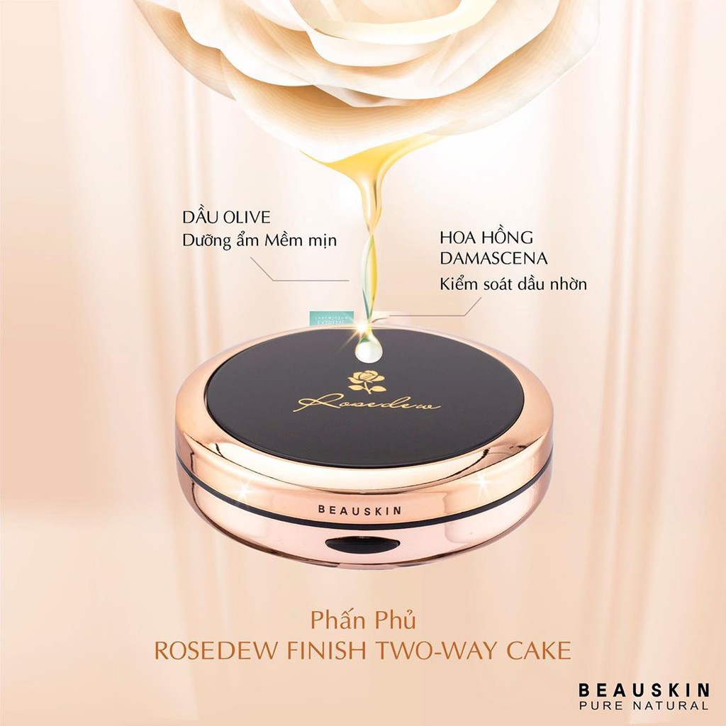 Phấn phủ Siêu mịn - Kiềm dầu Beauskin Rosedew Two Way Cake 12g - Hàn Quốc Chính Hãng