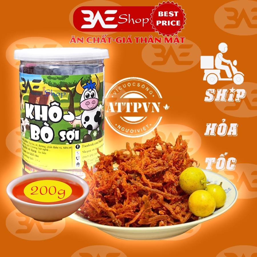 Khô bò cay xé sợi hộp 200g shop 3AE đồ ăn vặt ngon bổ rẻ Hà Nội