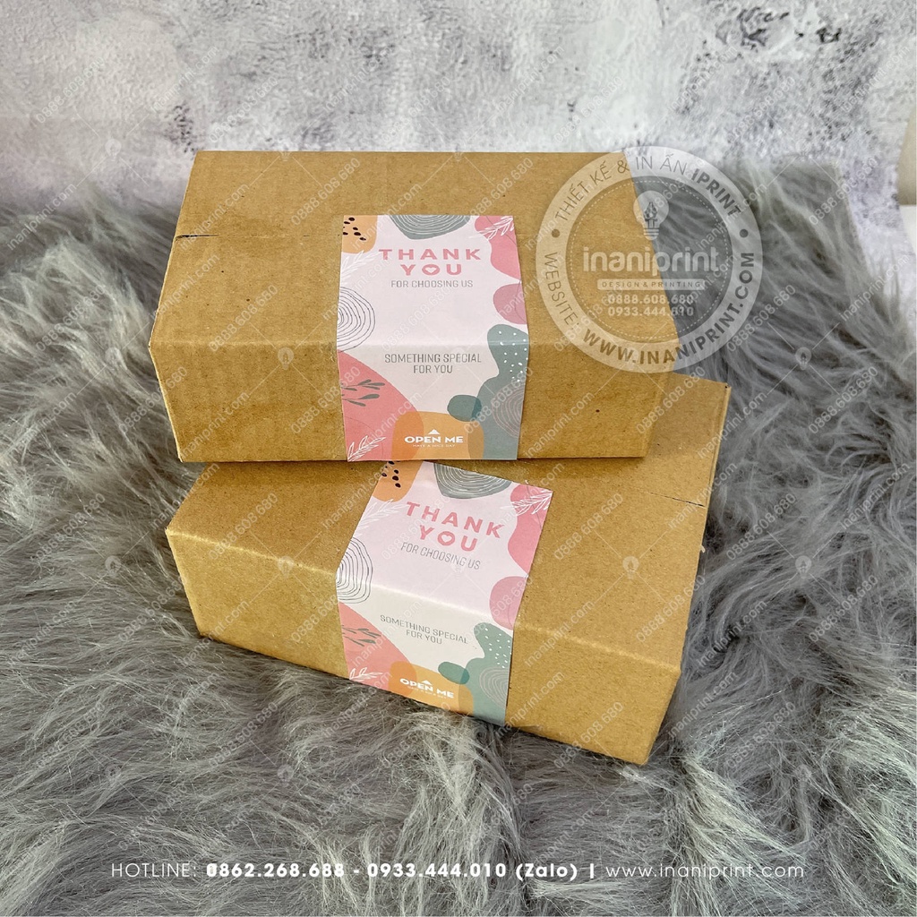 Tem Nhãn Dán Hộp Carton, Tem Cám Ơn Thank You Dán Niêm Phong Hộp Carton Giá Rẻ - Size 11x5.5cm - Có Keo Mặt Sau Dán