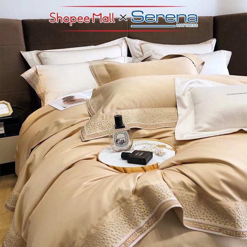 Ga Phủ Giường 5 Món Lụa Tencel 120s SERENA Chính Hãng Set Chăn Ga Ra Grap Drap Gối Nệm Đệm Trải Bọc Giường Trần Bông Đẹp