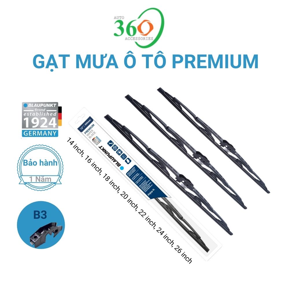 Gạt mưa ô tô Premium, cần gạt nước ô tô của Đức dùng cho xe du lịch và xe tải từ 14 inch - 26 inch