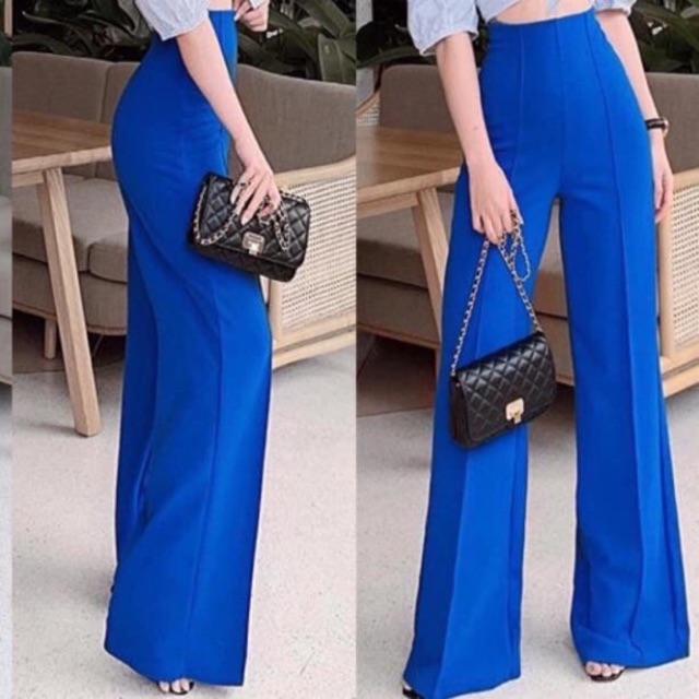 Quần culotes dáng dài có gân giữa vải cát hàn siêu tôn dáng