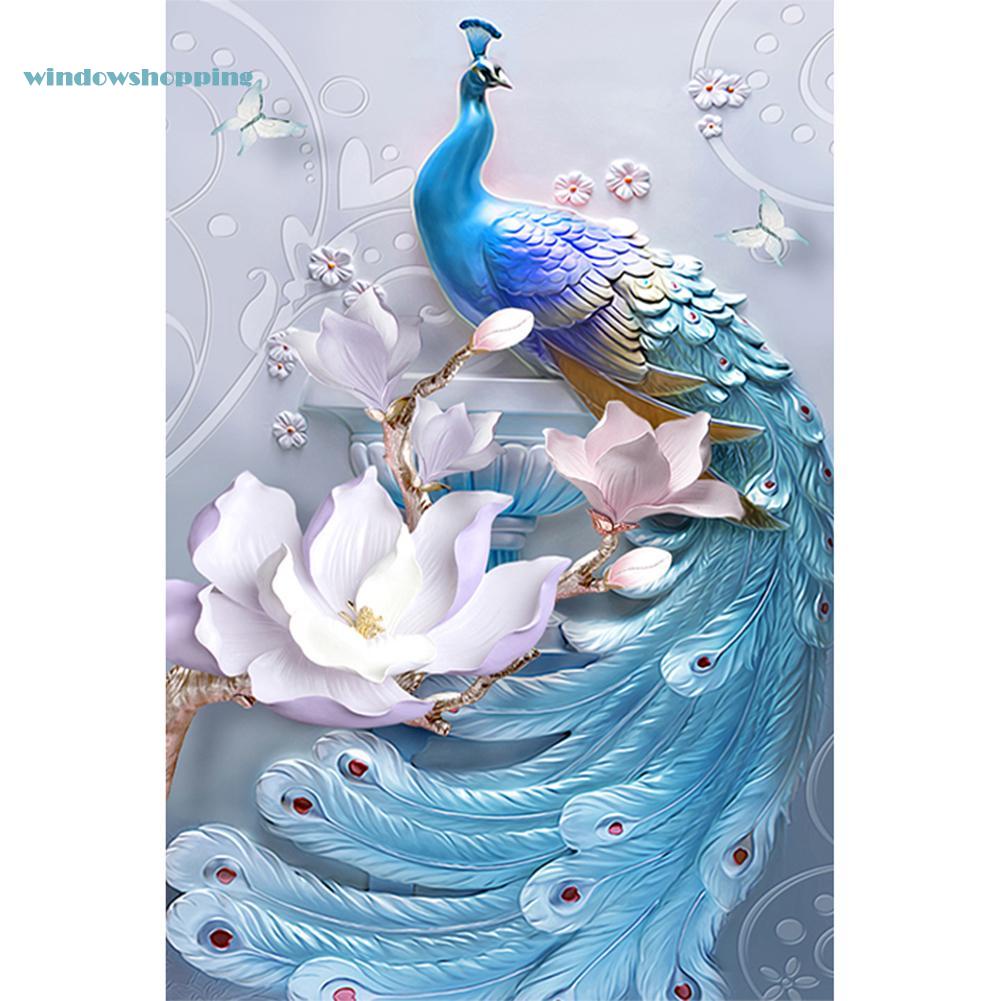Bộ tranh đính đá tự làm hình con công 3D treo tường trang trí nhà cửa
