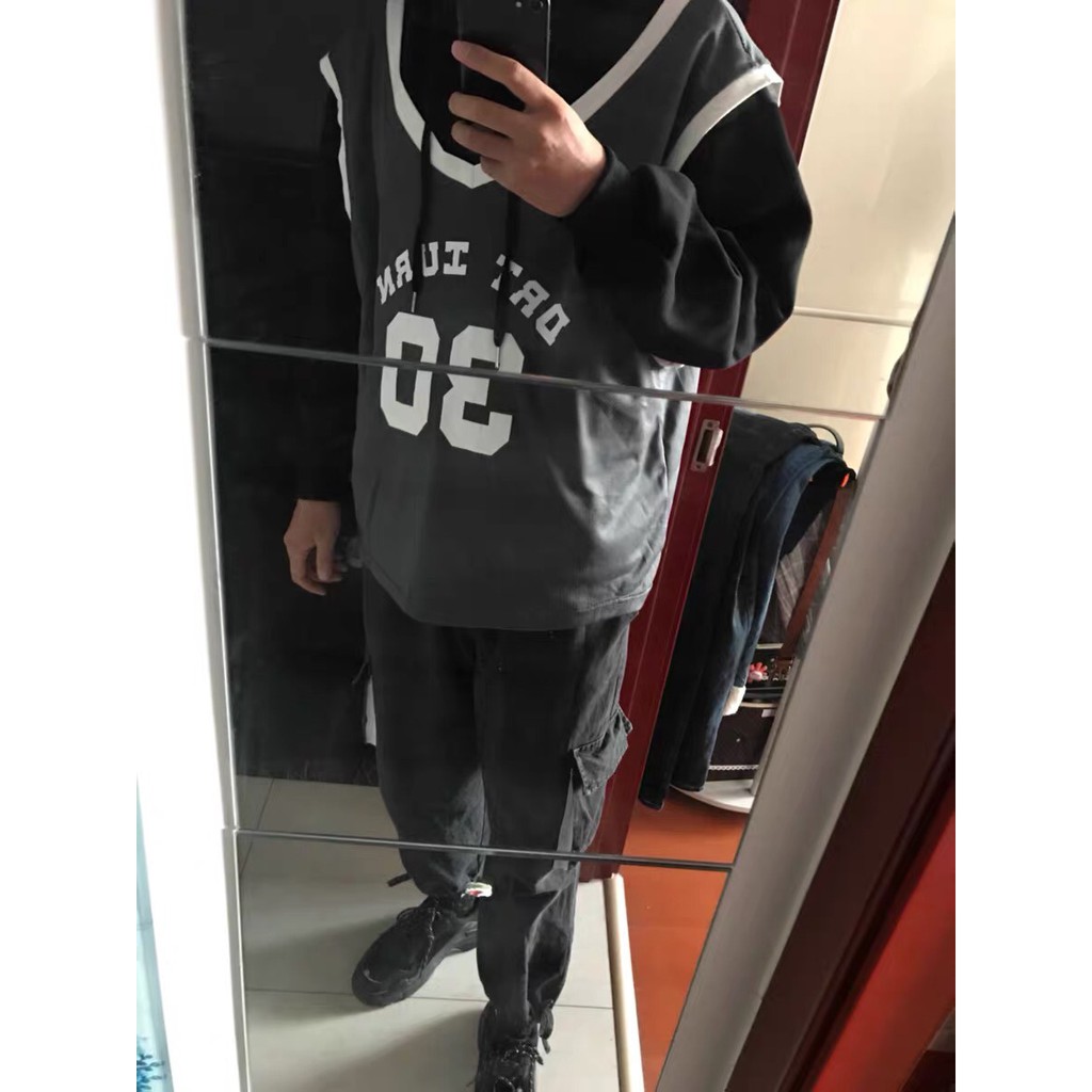 Áo hoodie nam giả 2 lớp áo bóng rổ mùa đông style hiphop cho nam
