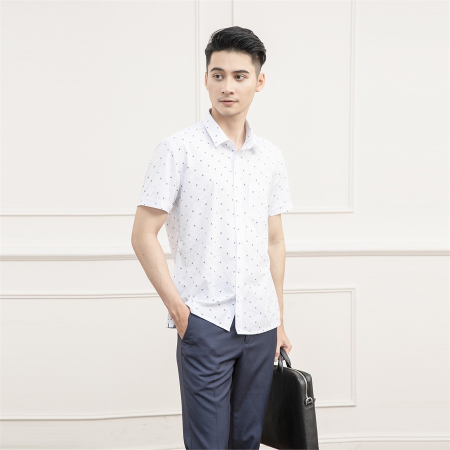 [MẪU MỚI] Áo sơ mi nam ngắn tay ARISTINO hiệu ứng in họa tiết xanh trắng nhã nhặn, lịch sự - ASS040S1
