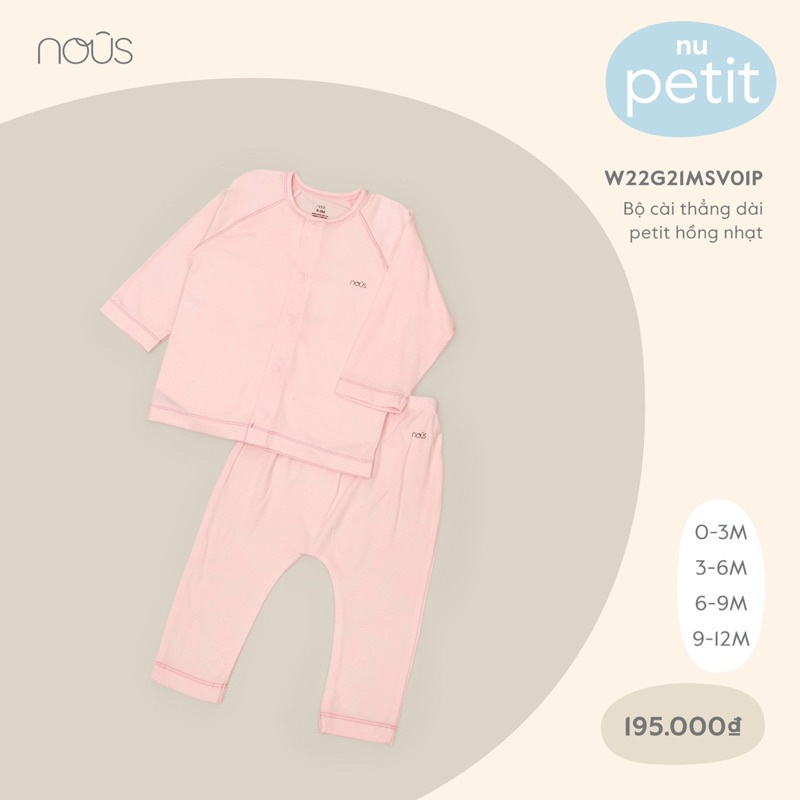 bộ nous dài tay pettit, air size 0-3m đến 9-12m