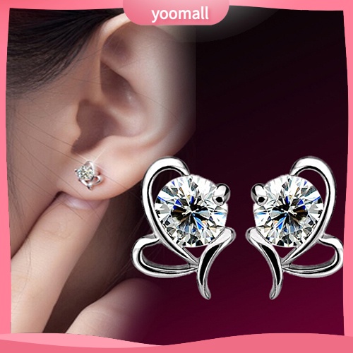 Khuyên tai bằng bạc 925 đính đá hình trái tim thời trang cho nữ