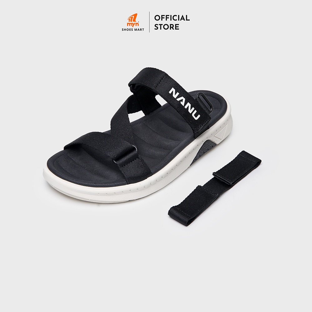 Giày Sandal nam nữ Nanu 08 Black White 2 quai phối chéo quai hậu tháo rời, đế EVA phylon