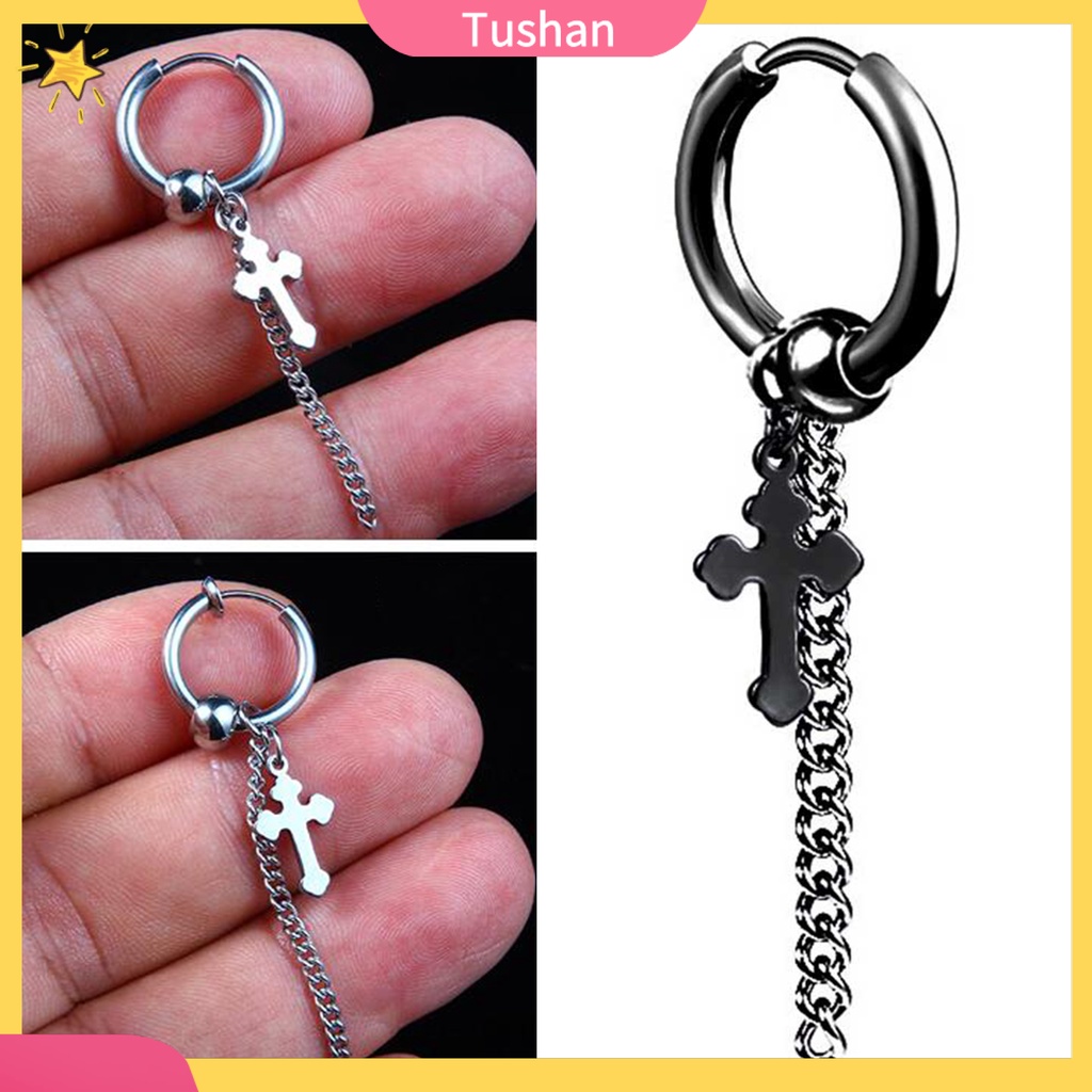 Khuyên tai dạng xỏ/ kẹp dài bằng thép không gỉ cho nam và nữ