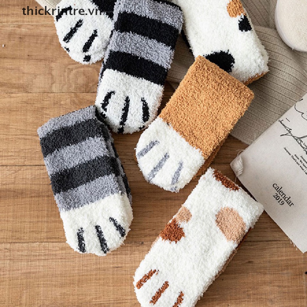 Vớ cotton pha dày dặn giữ ấm thiết kế hình chân mèo mới lạ cho nữ