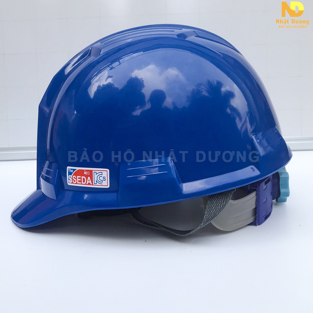 Mũ bảo hộ lao động khóa vặn màu xanh dương HPS4 có lót xốp, Nón bảo hộ lao động Nhật Dương
