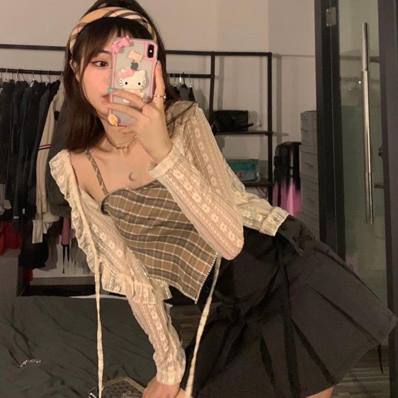 Áo Khoác Cardigan Mỏng Dáng Ngắn Phối Ren Thời Trang Pháp Cho Nữ