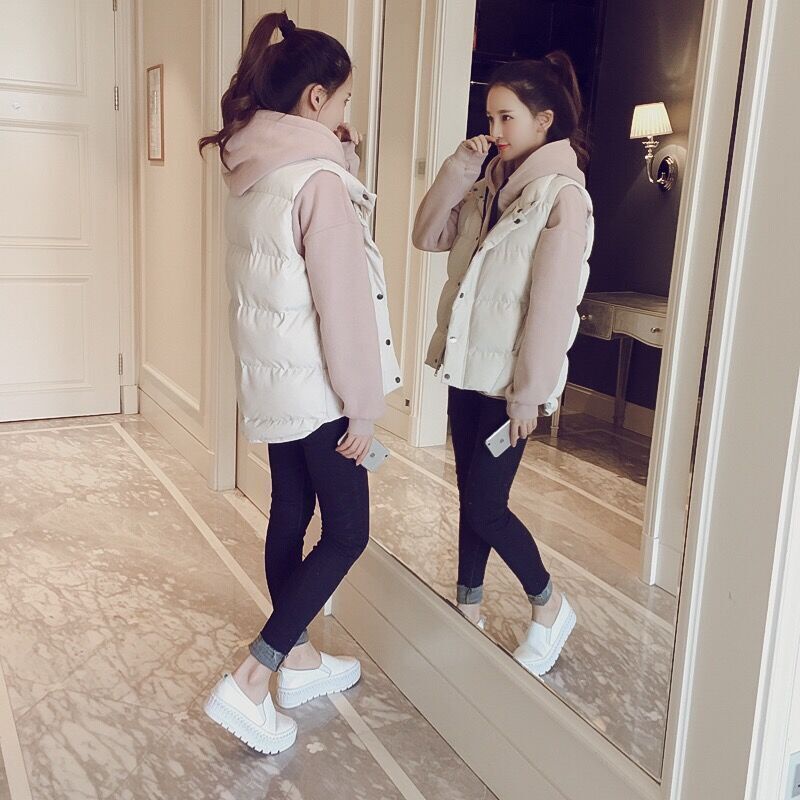 Aqinsao Down Áo Khoác Phao Cotton Sát Nách Màu Trơn Phối Khóa Kéo Phong Cách Hàn Quốc Cho Nữ