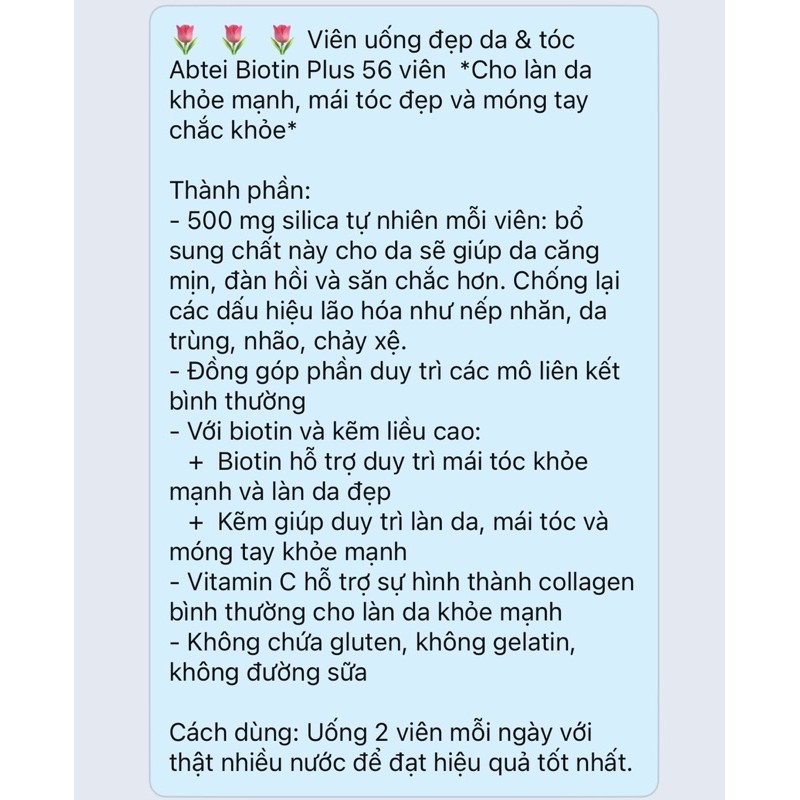 Viên đẹp da khoẻ tóc Abtei Biotin Plus 56 viên