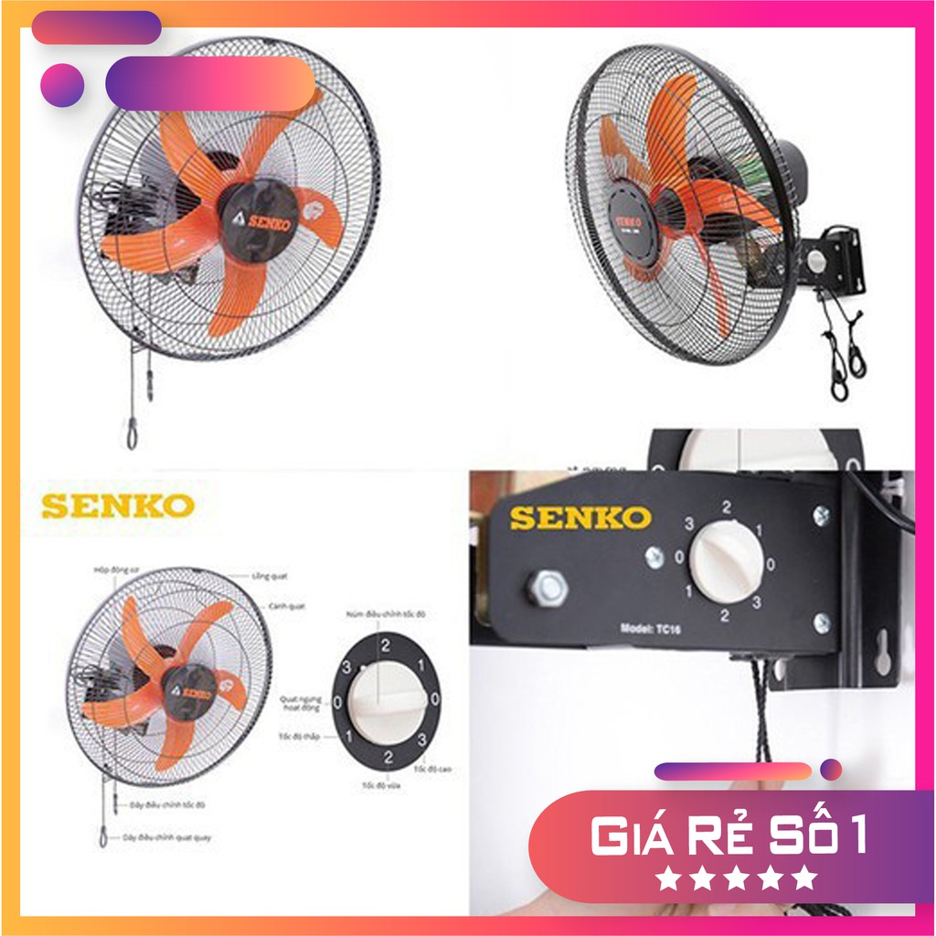 Quạt Treo Tường Senko TC16-2 Dây- 5 Cánh- Bảo Hành 2 Năm-Quạt Điện Treo Tường Giá Rẻ CHÍNH HÃNG