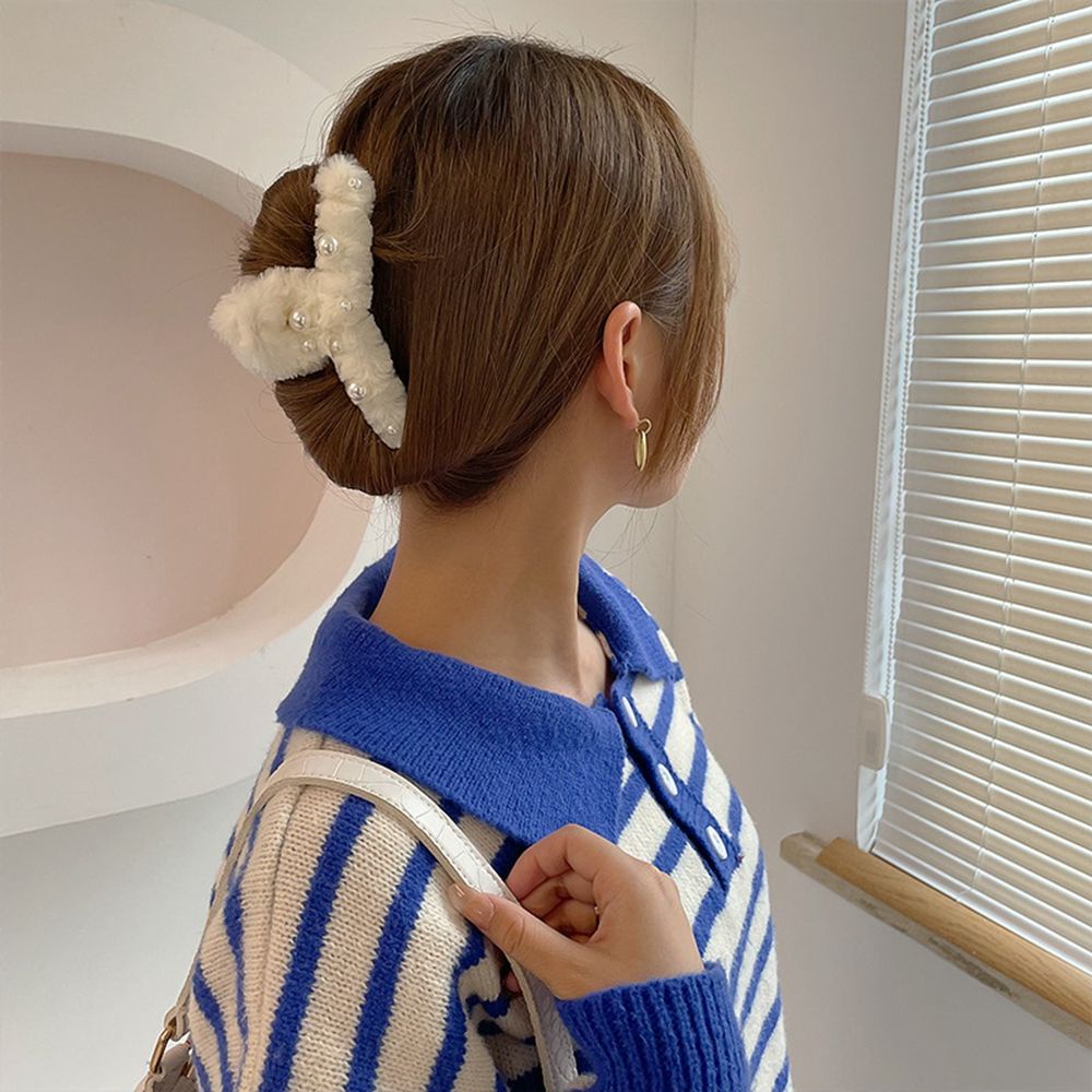 Kẹp tóc lông nhung đính ngọc trai nhân tạo nhiều màu phong cách Hàn Quốc thanh lịch cho nữ