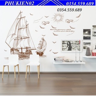 Tranh decal dán tường trang trí gia đình hình thuyền buồm