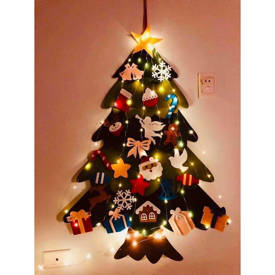 Cây thông noel vải dạ TẶNG KÈM 25 PHỤ KIỆN Cây thông noel dán tường trang trí Giáng Sinh